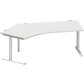 Schäfer Shop Genius Bureau d'angle MODENA FLEX 135°, approche à gauche, tube rond à pied en C, L 2165 mm, gris clair