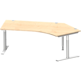 Schäfer Shop Genius Bureau d'angle MODENA FLEX 135°, pied en T en tube rond, L 2165 mm, approche à droite, érable/alu blanc