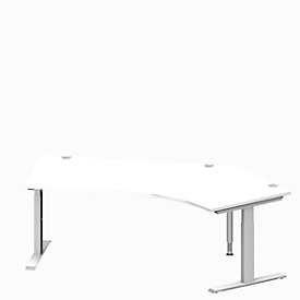 Schäfer Shop Genius Bureau d’angle MODENA FLEX 135°, pieds en T avec tubes rectangulaires, l. 2165 mm, extension à droite, blanc/alu blanc 
