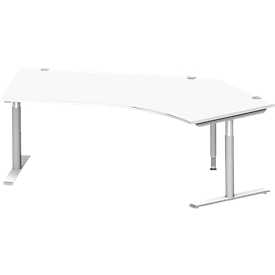 Schäfer Shop Genius Bureau d'angle MODENA FLEX 135°, tube rond à pieds en T, L 2165 mm, approche à droite, blanc/alu blanc