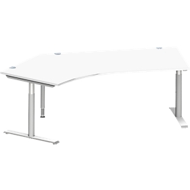 Schäfer Shop Genius Bureau d'angle MODENA FLEX 135°, tube rond à pieds en T, L 2165 mm, approche à gauche, blanc/alu blanc
