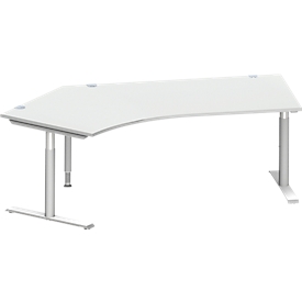 Schäfer Shop Genius Bureau d'angle MODENA FLEX 135°, tube rond à pieds en T, L 2165 mm, approche à gauche, gris clair/alu blanc