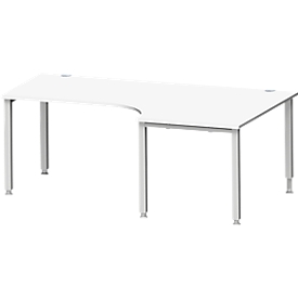 Schäfer Shop Genius Bureau d'angle MODENA FLEX 90°, approche à droite, 4 pieds en tube carré, L 2000 mm, blanc/blanc