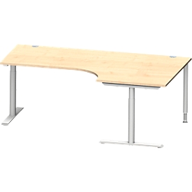 Schäfer Shop Genius Bureau d'angle MODENA FLEX 90°, approche à droite, tube rond à pieds en T, L 2000 mm, érable/blanc
