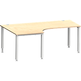Schäfer Shop Genius Bureau d'angle MODENA FLEX 90°, approche à gauche, tube carré à 4 pieds, L 2000 mm, érable/blanc