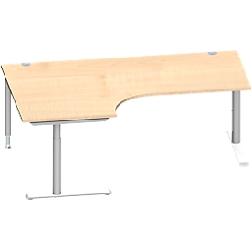 Schäfer Shop Genius Bureau d'angle MODENA FLEX 90°, approche à gauche, tube rond à pied en C, L 2000 mm, érable/blanc