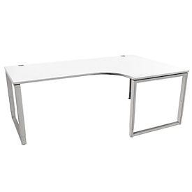 Schäfer Shop Genius Bureau d'angle MODENA FLEX, 90°, pied en forme d'étrier, approche à droite, L 2000 mm, blanc
