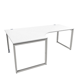 Schäfer Shop Genius Bureau d'angle MODENA FLEX, 90°, pied en forme d'étrier, approche à gauche, L 2000 mm, blanc