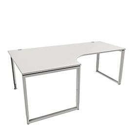 Schäfer Shop Genius Bureau d'angle MODENA FLEX, 90°, pied en forme d'étrier, approche à gauche, L 2000 mm, gris clair
