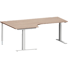 Schäfer Shop Genius Bureau d'angle MODENA FLEX 90°, tube rectangulaire à piétement en C, L 2000 mm, approche à gauche, chêne-décor/blanc-alu