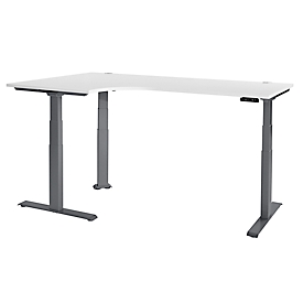 Schäfer Shop Genius Bureau d'angle Modena Flex, réglage électrique de la hauteur, angle 90°, pied en T, L 2000 mm, blanc/anthracite