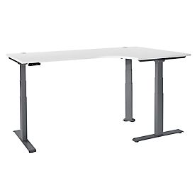 Schäfer Shop Genius Bureau d'angle Modena Flex, réglage électrique de la hauteur, angle 90°, pied en T, L 2000 mm, blanc/anthracite