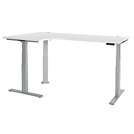 Schäfer Shop Genius Bureau d'angle Modena Flex, réglage électrique de la hauteur, angle 90°, pied en T, L 2000 mm, blanc/blanc alu