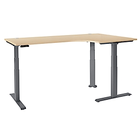 Schäfer Shop Genius Bureau d'angle Modena Flex, réglage électrique de la hauteur, angle 90°, pied en T, L 2000 mm, érable/anthracite