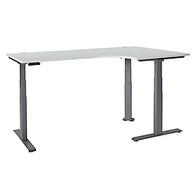Schäfer Shop Genius Bureau d'angle Modena Flex, réglage électrique de la hauteur, angle 90°, pied en T, L 2000 mm, gris clair/anthracite