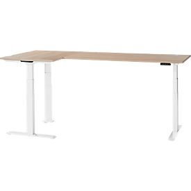 Schäfer Shop Genius Bureau d'angle Modena Flex, réglage électrique de la hauteur, angle de 90° des deux côtés, L 2000 x P 1600 mm, chêne/blanc
