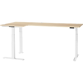 Schäfer Shop Genius Bureau d'angle Modena Flex, réglage électrique de la hauteur, angle de 90° des deux côtés, L 2000 x P 1600 mm, érable/blanc