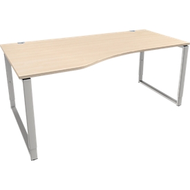 Schäfer Shop Genius Bureau de forme libre MODENA FLEX, piétement thermocollant, hauteur réglable manuellement, rallonge à gauche, L 1800 mm, finition érable 