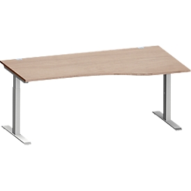 Schäfer Shop Genius Bureau de forme libre MODENA FLEX, tube rectangulaire à piétement en C, L 1800 mm, approche à droite, chêne-décor/blanc-alu