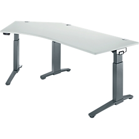 Schäfer Shop Genius Bureau ERGOSTYLE S, 135°, à un niveau, réglage électrique de la hauteur, approche à gauche, pied en C, L 2165 x P 800 x H 715-1182 mm, avec Memory Master, gris clair/anthracite