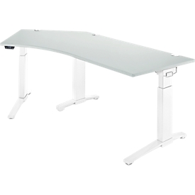 Schäfer Shop Genius bureau ERGOSTYLE S, 135°, één niveau, elektrisch in hoogte verstelbaar, aanbouw links, C-voet, B 2165 x D 800 x H 715-1182 mm, incl. Memory Master, lichtgrijs/wit