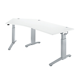 Schäfer Shop Genius bureau, ERGOSTYLE S, 135°, links uitschuifbaar, handmatig in hoogte verstelbaar, B 2165 x D 800 mm, alu wit/wit