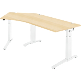 Schäfer Shop Genius Bureau ERGOSTYLE S, 135°, piétement en C, approche à gauche, hauteur réglable manuellement, revêtement mélaminé, L 2165 x P 800 x H 675-895 mm, érable/blanc