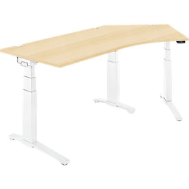 Schäfer Shop Genius Bureau ERGOSTYLE S, 135°, réglage électrique de la hauteur, approche à droite, deux niveaux, pied en C, L 2165 x P 800 x H 645-1305 mm, avec Memory Master, érable/blanc