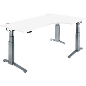 Schäfer Shop Genius Bureau ERGOSTYLE S, 90°, approche à droite, réglage électrique de la hauteur, pied en C, deux niveaux, L 2000 x P 800 x H 645-1305 mm, y compris Memory Master, blanc/anthracite
