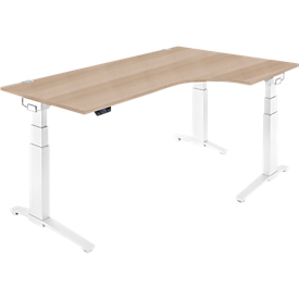 Schäfer Shop Genius bureau ERGOSTYLE S, 90°, rechts, elektrisch in hoogte verstelbaar, C-voet, tweetraps, B 2000 x D 800 x H 645-1305 mm, incl. Memory Master, eiken/wit