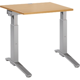 Schäfer Shop Genius Bureau ERGOSTYLE S, hauteur réglable manuellement, rectangle, pied en C, L 800 x P 800 x H 675-895 mm, hêtre/aluminium blanc