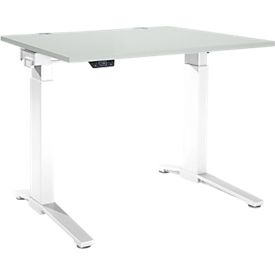 Schäfer Shop Genius bureau ERGOSTYLE S, rechthoekig, elektrisch in hoogte verstelbaar, één niveau, C-voet, B 1200 x D 800 x H 715-1182 mm, incl. Memory Master, lichtgrijs/wit
