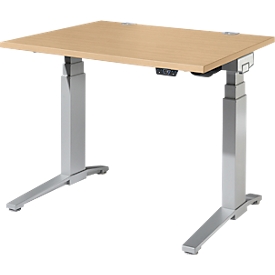 Schäfer Shop Genius bureau ERGOSTYLE S, rechthoekig, elektrisch in hoogte verstelbaar, tweetraps, C-voet, B 1200 x D 800 x H 635-1305 mm, incl. Memory Master, ahorn/blank aluminium
