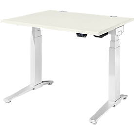 Schäfer Shop Genius bureau ERGOSTYLE S, rechthoekig, elektrisch in hoogte verstelbaar, tweetraps, C-voet, B 1200 x D 800 x H 635-1305 mm, incl. Memory Master, wit/wit