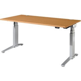 Schäfer Shop Genius bureau ERGOSTYLE S, rechthoekig, elektrisch in hoogte verstelbaar, tweetraps, C-voet, B 1600 x D 800 x H 635-1305 mm, incl. Memory Master, beuken/blank aluminium