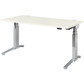 Schäfer Shop Genius bureau ERGOSTYLE S, rechthoekig, elektrisch in hoogte verstelbaar, tweetraps, C-voet, B 1600 x D 800 x H 635-1305 mm, incl. Memory Master, wit/blank aluminium