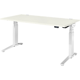 Schäfer Shop Genius bureau ERGOSTYLE S, rechthoekig, elektrisch in hoogte verstelbaar, tweetraps, C-voet, B 1600 x D 800 x H 635-1305 mm, incl. Memory Master, wit/wit