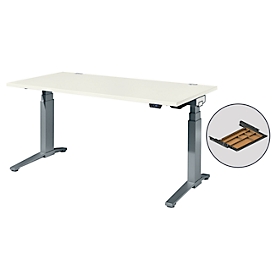 Schäfer Shop Genius Bureau ERGOSTYLE S, rectangulaire, hauteur réglable électriquement sur 2 niveaux, piétement en C, L 1600 x P 800 x H 635-1305 mm, y compris Memory Master + tiroir, blanc/anthracite