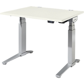 Schäfer Shop Genius Bureau ERGOSTYLE S, rectangulaire, réglage électrique de la hauteur, deux niveaux, pied en C, L 1200 x P 800 x H 635-1305 mm, avec Memory Master, blanc/blanc-aluminium