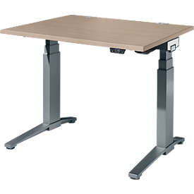 Schäfer Shop Genius Bureau ERGOSTYLE S, rectangulaire, réglage électrique de la hauteur, deux niveaux, pied en C, L 1200 x P 800 x H 635-1305 mm, avec Memory Master, chêne/anthracite