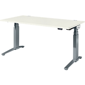 Schäfer Shop Genius Bureau ERGOSTYLE S, rectangulaire, réglage électrique de la hauteur, deux niveaux, pied en C, L 1600 x P 800 x H 635-1305 mm, avec Memory Master, blanc/anthracite