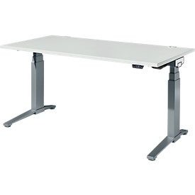Schäfer Shop Genius Bureau ERGOSTYLE S, rectangulaire, réglage électrique de la hauteur, deux niveaux, pied en C, L 1600 x P 800 x H 635-1305 mm, avec Memory Master, gris clair/anthracite