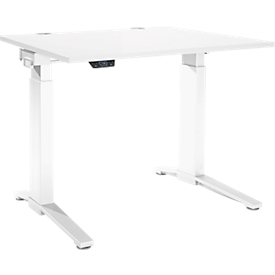 Schäfer Shop Genius Bureau ERGOSTYLE S, rectangulaire, réglage électrique de la hauteur, un niveau, pied en C, L 1200 x P 800 x H 715-1182 mm, avec Memory Master, blanc/blanc