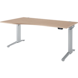 Schäfer Shop Genius Bureau ERGOSTYLE S, réglage électrique de la hauteur, un niveau, approche à gauche, pied en C, L 1800 x P 800/1000 x H 715-1182 mm, avec Memory Master, chêne/aluminium blanc