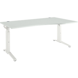 Schäfer Shop Genius Bureau ERGOSTYLE S, réglage manuel de la hauteur, rectangle, pied en C, approche à droite, L 1800 x P 800/1000 x H 675-895 mm, gris clair/blanc