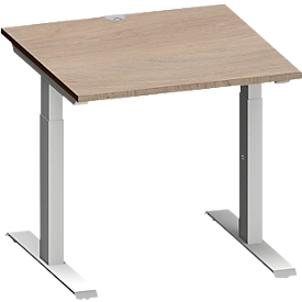 Schäfer Shop Genius Bureau MODENA FLEX, carré, pied en T tube rectangulaire, L 800 x P 800 x H 650-850 mm, chêne/alu blanc