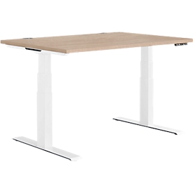 Schäfer Shop Genius bureau MODENA FLEX - elektrisch in hoogte verstelbaar - rechthoekig - T-poot - B 1200 x D 800 mm - eiken decor/wit