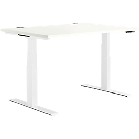 Schäfer Shop Genius bureau MODENA FLEX - elektrisch in hoogte verstelbaar - rechthoekig - T-poot - B 1200 x D 800 mm - wit/wit