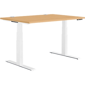 Schäfer Shop Genius Bureau MODENA FLEX - réglage électrique de la hauteur - rectangle - pied en T - L 1200 x P 800 mm - hêtre/blanc
