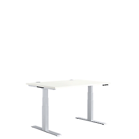 Schäfer Shop Genius Bureau MODENA FLEX, réglage électrique de la hauteur, rectangle, pied en T, L 1200 x P 800 x H 645-1290 mm, blanc/alu blanc